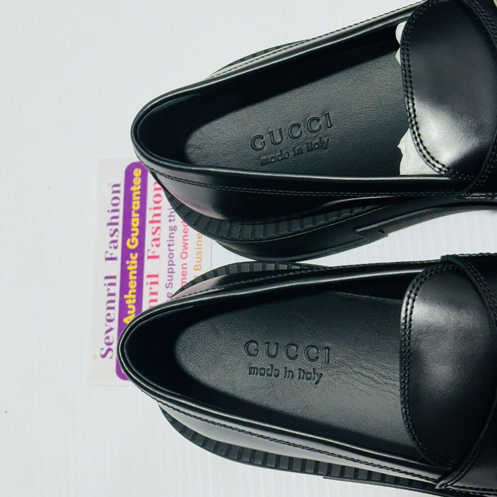 Gucci Horsebit Chunky Loafers Lug Sole Black Leather Shoes G 9/ US 9.5 NIB $990 - Picture 7 of 13